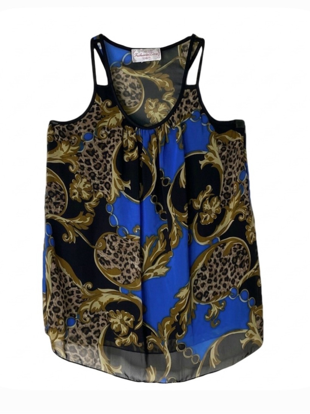 PANHANDLE SLIM Floral Animal Print Top, Women’s M, Blue Brown